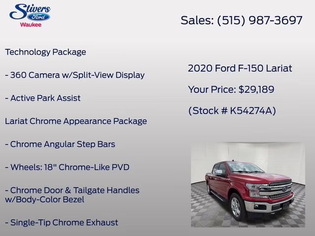 2020 Red Ford F-150 Lariat 4X4 Truck