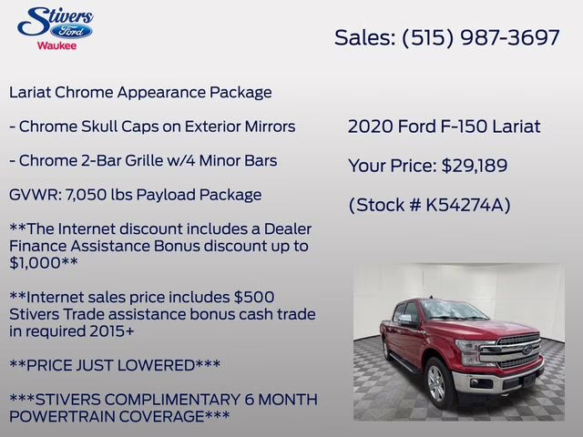 2020 Red Ford F-150 Lariat 4X4 Truck