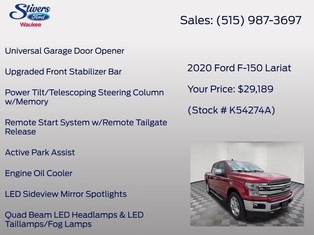 2020 Red Ford F-150 Lariat 4X4 Truck