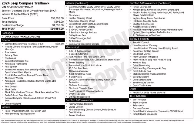 2024 Diamond Black Crystal Pearlcoat Jeep Compass Trailhawk 4X4 SUV