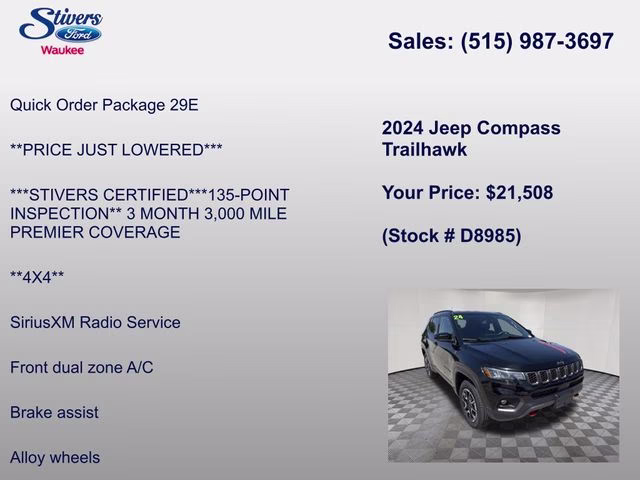 2024 Diamond Black Crystal Pearlcoat Jeep Compass Trailhawk 4X4 SUV