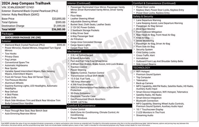 2024 Diamond Black Crystal Pearlcoat Jeep Compass Trailhawk 4X4 SUV