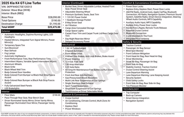 2025 Wave Blue Kia K4 GT-Line Turbo FWD Sedan