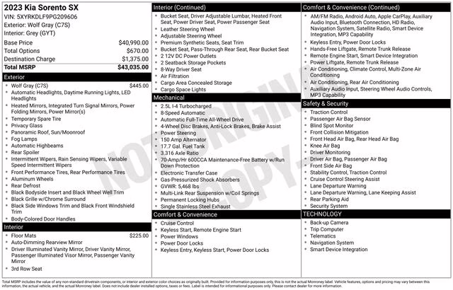 2023 Wolf Gray Kia Sorento SX AWD SUV