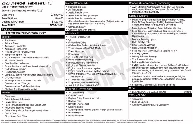 2023 Sterling Gray Metallic Chevrolet Trailblazer LT FWD SUV