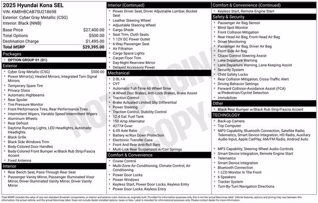 2025 Cyber Gray Metallic Hyundai Kona SEL AWD SUV