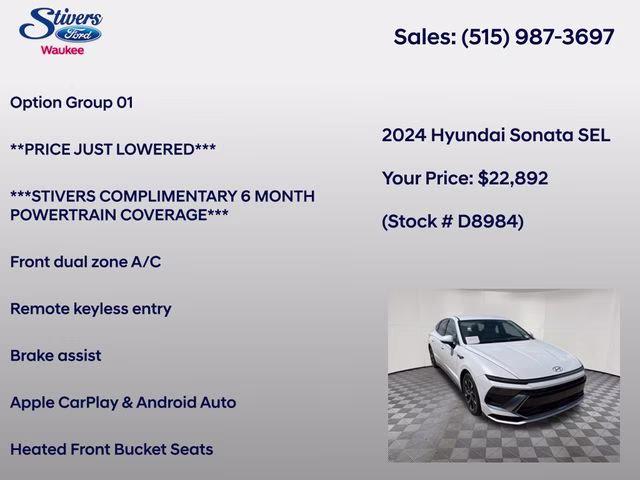 2024 Serenity White Hyundai Sonata SEL FWD Sedan