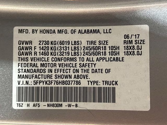 2017 Lunar Silver Metallic Honda Ridgeline RTL-E AWD Truck