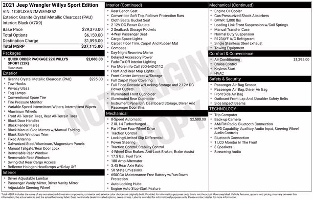 2021 Granite Crystal Metallic Clearcoat Jeep Wrangler Willys Sport 4X4 SUV