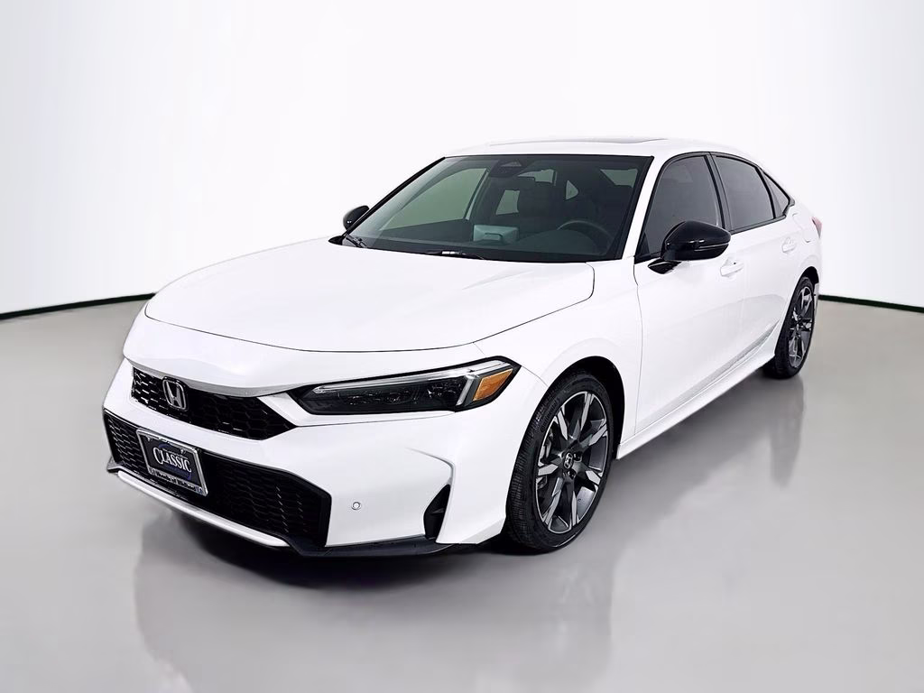 2025 Platinum White Pearl Honda Civic Hybrid Sport Touring FWD Sedan