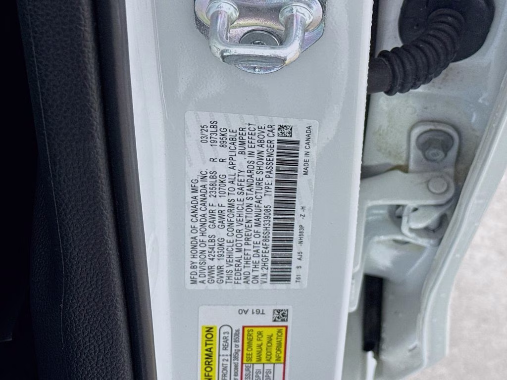 2025 Platinum White Pearl Honda Civic Hybrid Sport Touring FWD Sedan