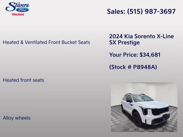 2024 Glacial White Pearl Kia Sorento X-Line SX Prestige AWD SUV