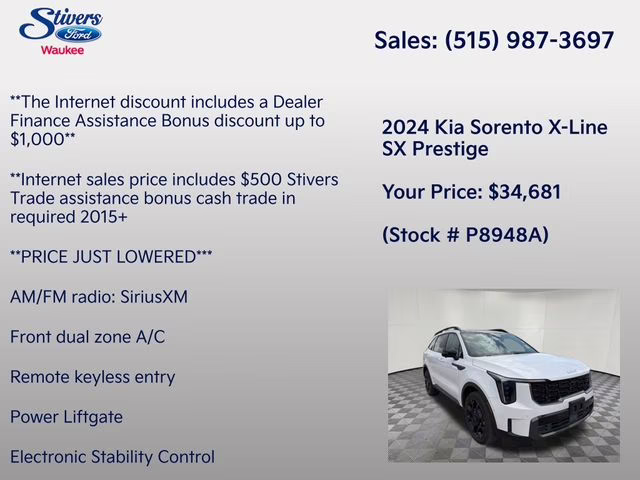 2024 Glacial White Pearl Kia Sorento X-Line SX Prestige AWD SUV