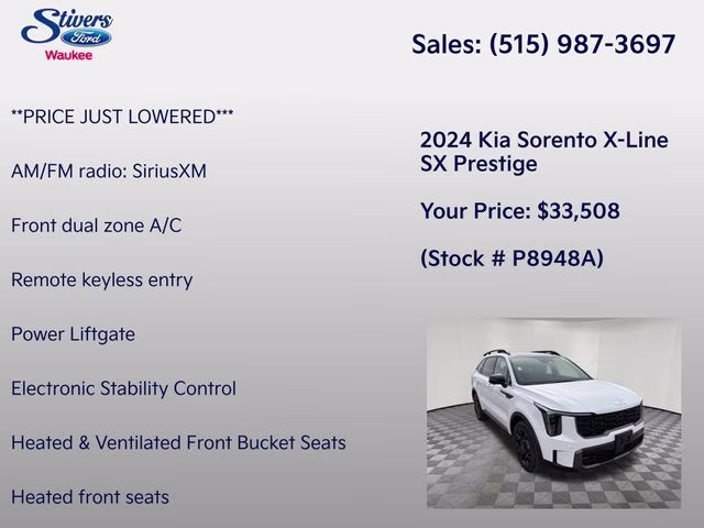 2024 Glacial White Pearl Kia Sorento X-Line SX Prestige AWD SUV