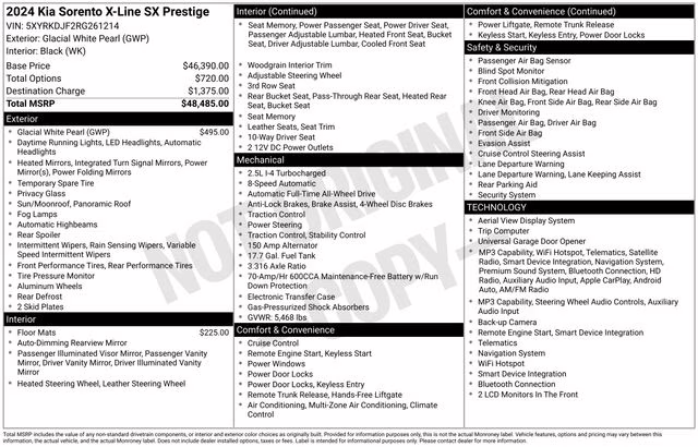 2024 Glacial White Pearl Kia Sorento X-Line SX Prestige AWD SUV
