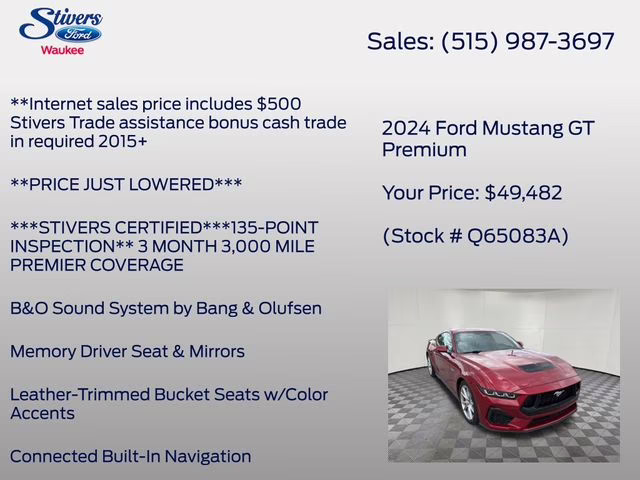 2024 Rapid Red Metallic Tinted Clearcoat Ford Mustang GT Premium RWD Coupe