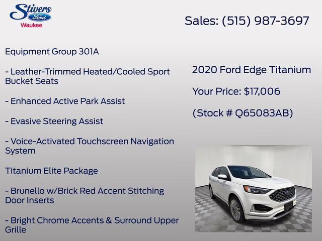 2020 White Ford Edge Titanium AWD SUV