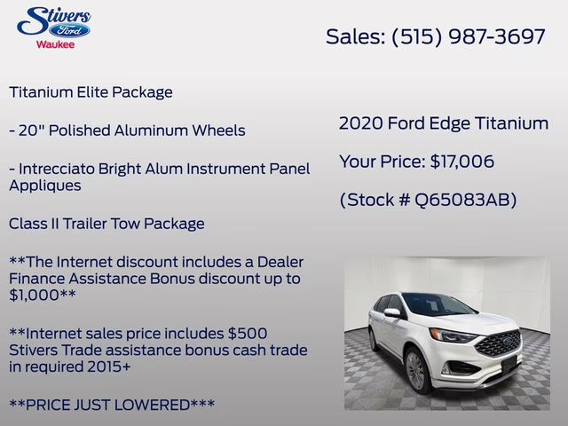 2020 White Ford Edge Titanium AWD SUV