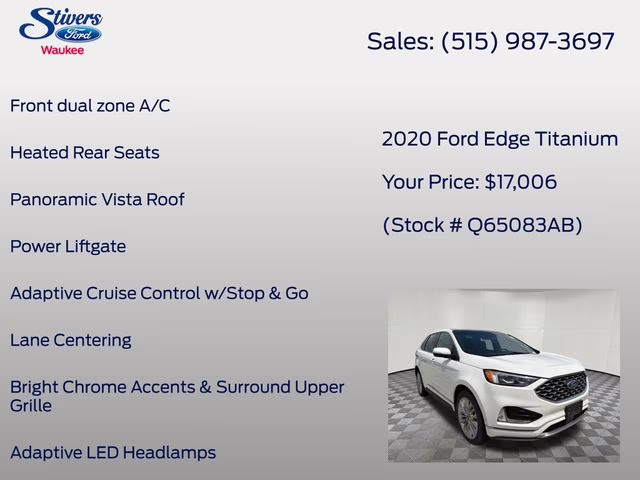 2020 White Ford Edge Titanium AWD SUV