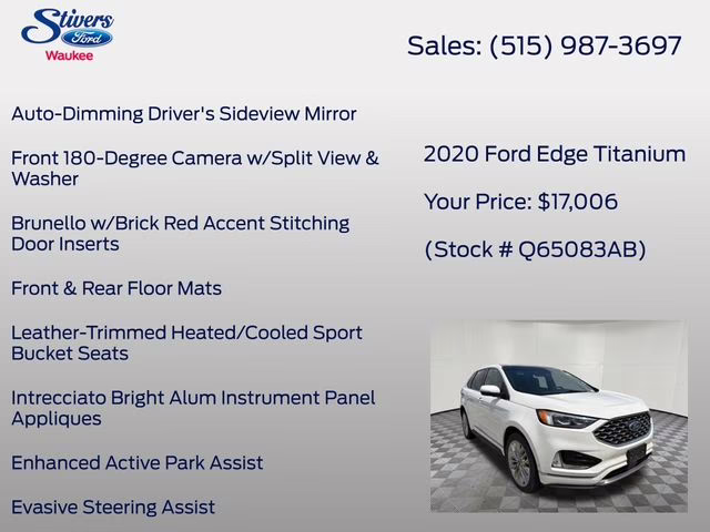 2020 White Ford Edge Titanium AWD SUV