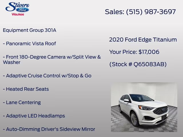 2020 White Ford Edge Titanium AWD SUV