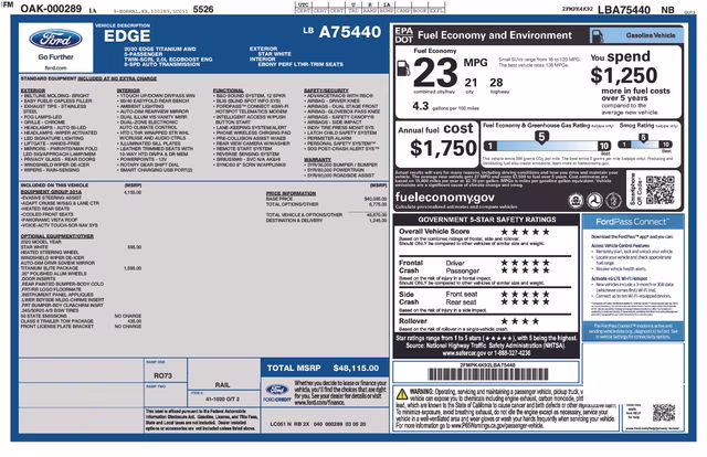 2020 White Ford Edge Titanium AWD SUV