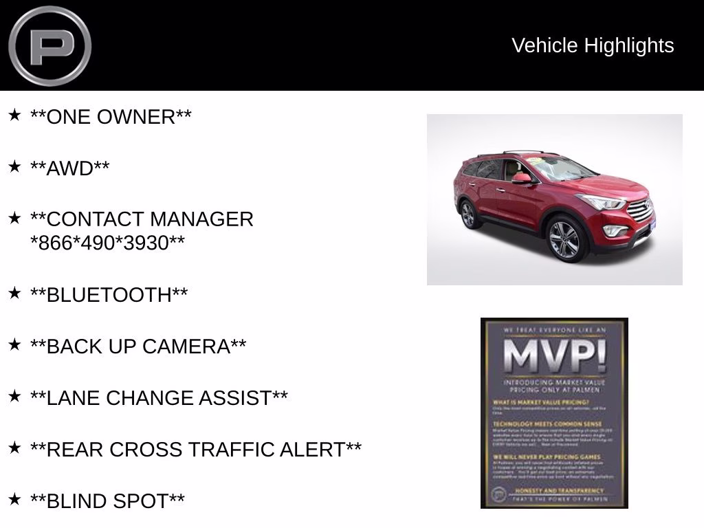2015 Regal Red Pearl Hyundai Santa Fe GLS AWD SUV