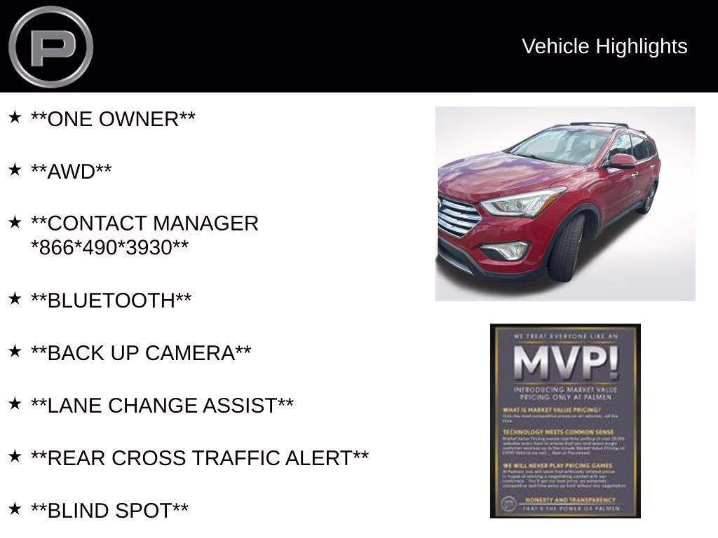 2015 Regal Red Pearl Hyundai Santa Fe GLS AWD SUV