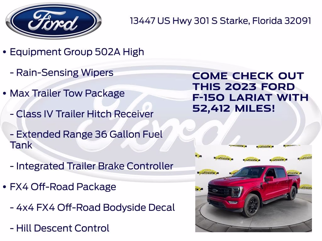 2023 Red Metallic Ford F-150 Lariat 4X4 Truck