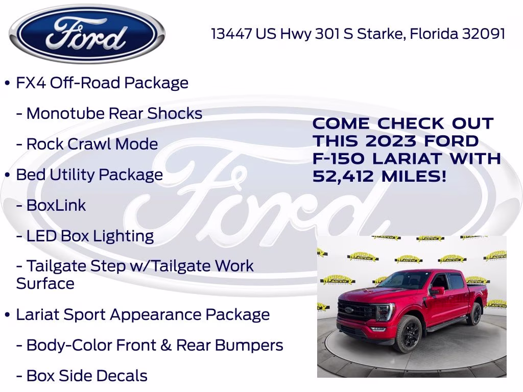 2023 Red Metallic Ford F-150 Lariat 4X4 Truck