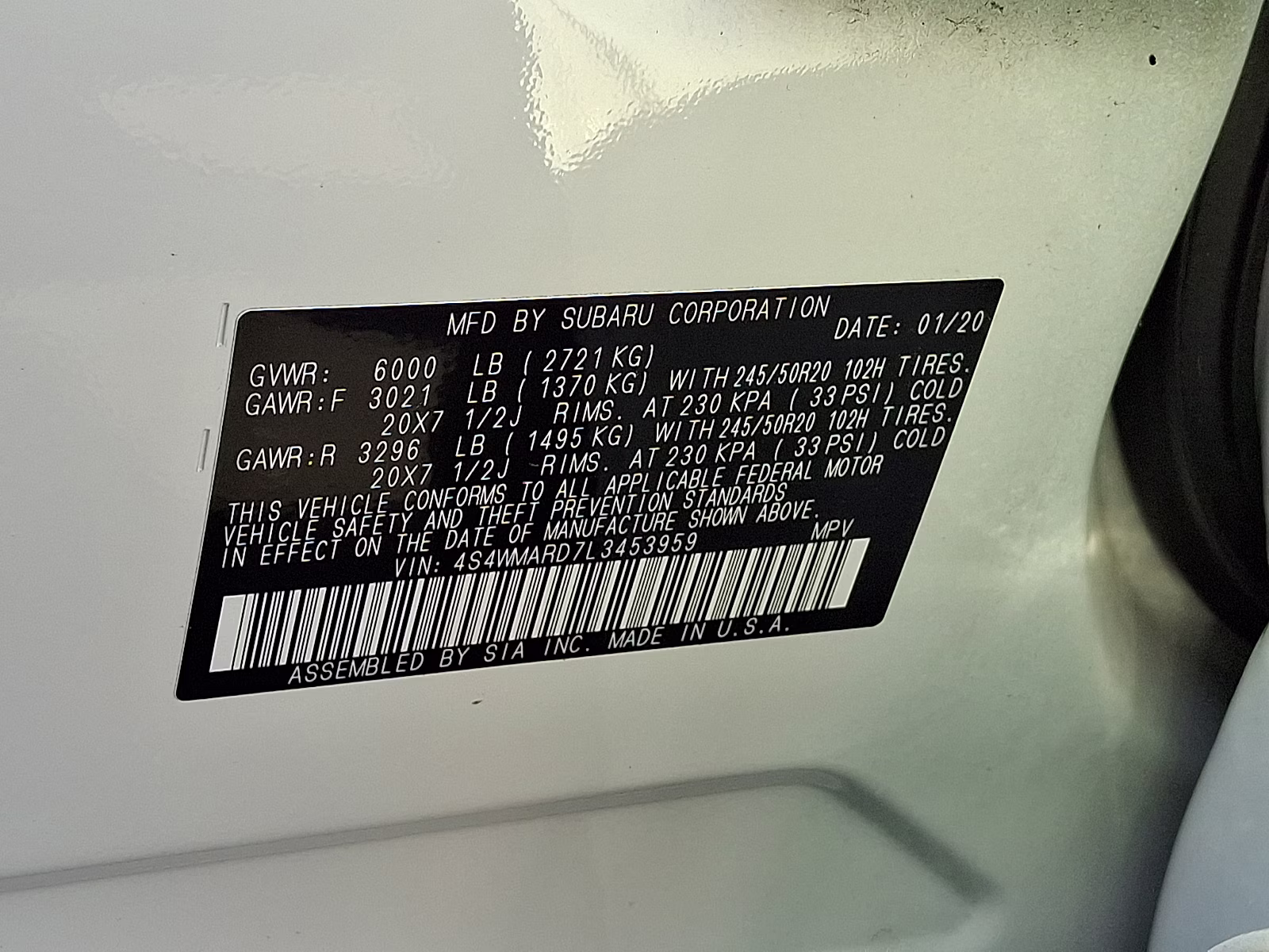 2020 Crystal White Pearl - WH5 Subaru Ascent Touring AWD