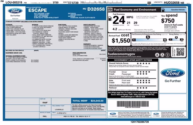 2017 Oxford White Ford Escape S FWD SUV