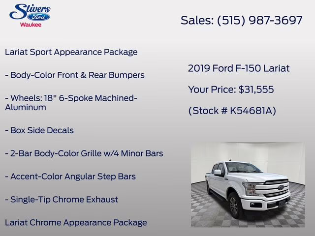 2019 Oxford White Ford F-150 Lariat 4X4 Truck