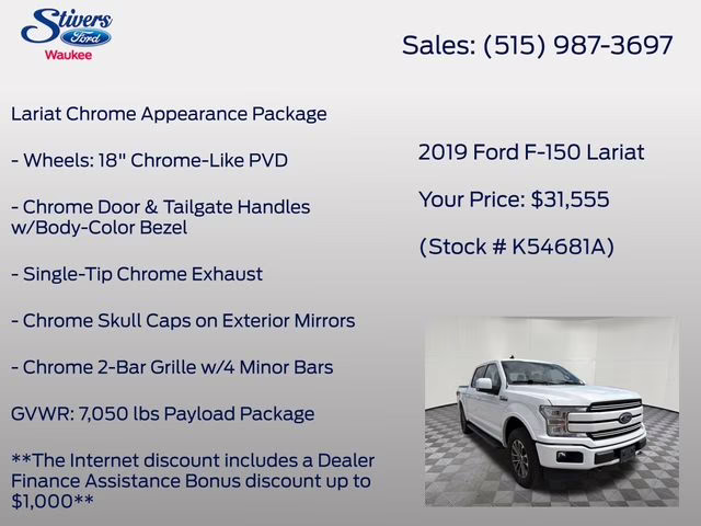 2019 Oxford White Ford F-150 Lariat 4X4 Truck