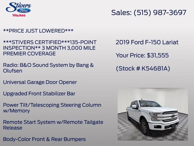 2019 Oxford White Ford F-150 Lariat 4X4 Truck