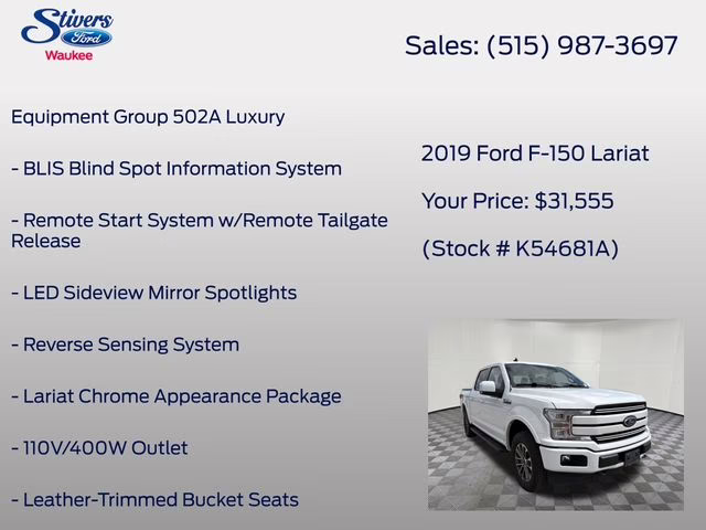 2019 Oxford White Ford F-150 Lariat 4X4 Truck