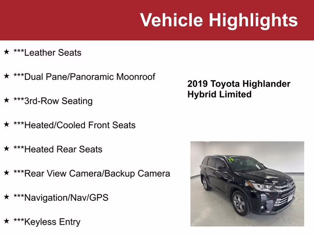2019 Midnight Black Metallic Toyota Highlander Hybrid Limited AWD SUV
