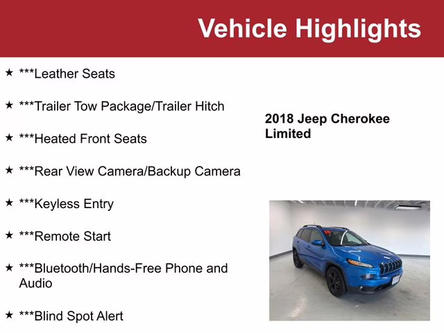 Used 2018 Jeep Cherokee Limited with VIN 1C4PJMDX9JD541651 for sale in Waite Park, Minnesota