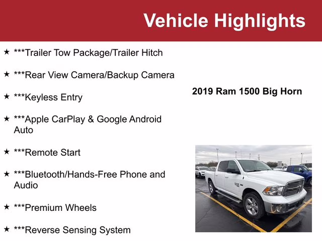 Used 2019 RAM Ram 1500 Classic Big Horn with VIN 1C6RR7LT0KS727830 for sale in Waite Park, Minnesota