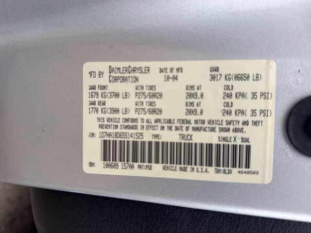 2005 Silver Dodge Ram 1500 SLT RWD Truck