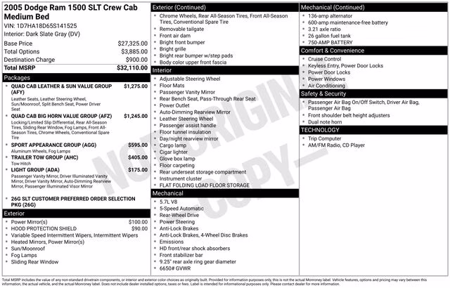 2005 Silver Dodge Ram 1500 SLT RWD Truck