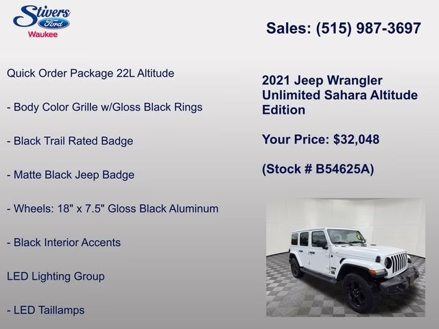 2021 Bright White Clearcoat Jeep Wrangler Unlimited Sahara Altitude 4X4 SUV