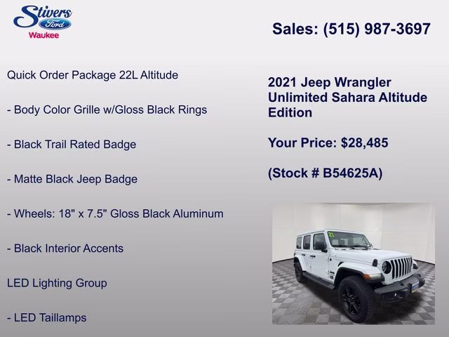 2021 Bright White Clearcoat Jeep Wrangler Unlimited Sahara Altitude 4X4 SUV