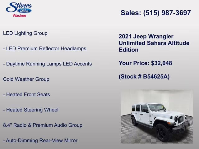 2021 Bright White Clearcoat Jeep Wrangler Unlimited Sahara Altitude 4X4 SUV