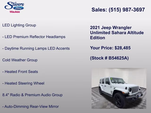 2021 Bright White Clearcoat Jeep Wrangler Unlimited Sahara Altitude 4X4 SUV