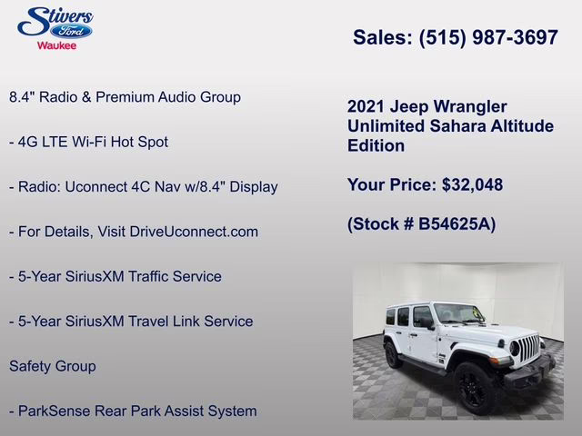 2021 Bright White Clearcoat Jeep Wrangler Unlimited Sahara Altitude 4X4 SUV