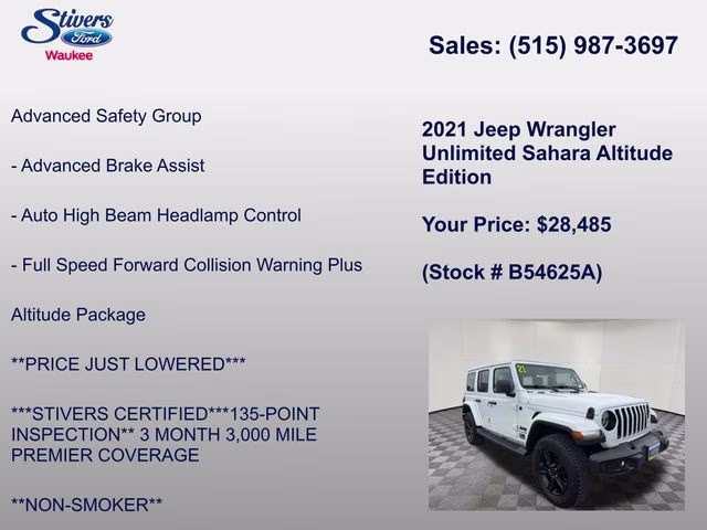 2021 Bright White Clearcoat Jeep Wrangler Unlimited Sahara Altitude 4X4 SUV