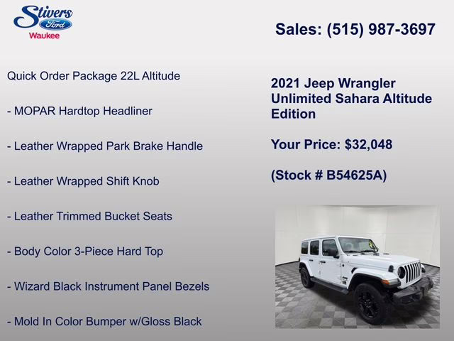 2021 Bright White Clearcoat Jeep Wrangler Unlimited Sahara Altitude 4X4 SUV