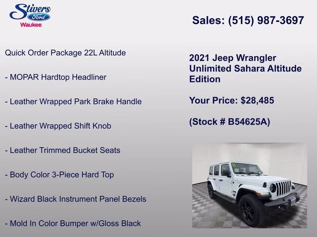 2021 Bright White Clearcoat Jeep Wrangler Unlimited Sahara Altitude 4X4 SUV