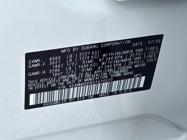 2025 Crystal White Pearl Subaru Ascent Premium AWD SUV